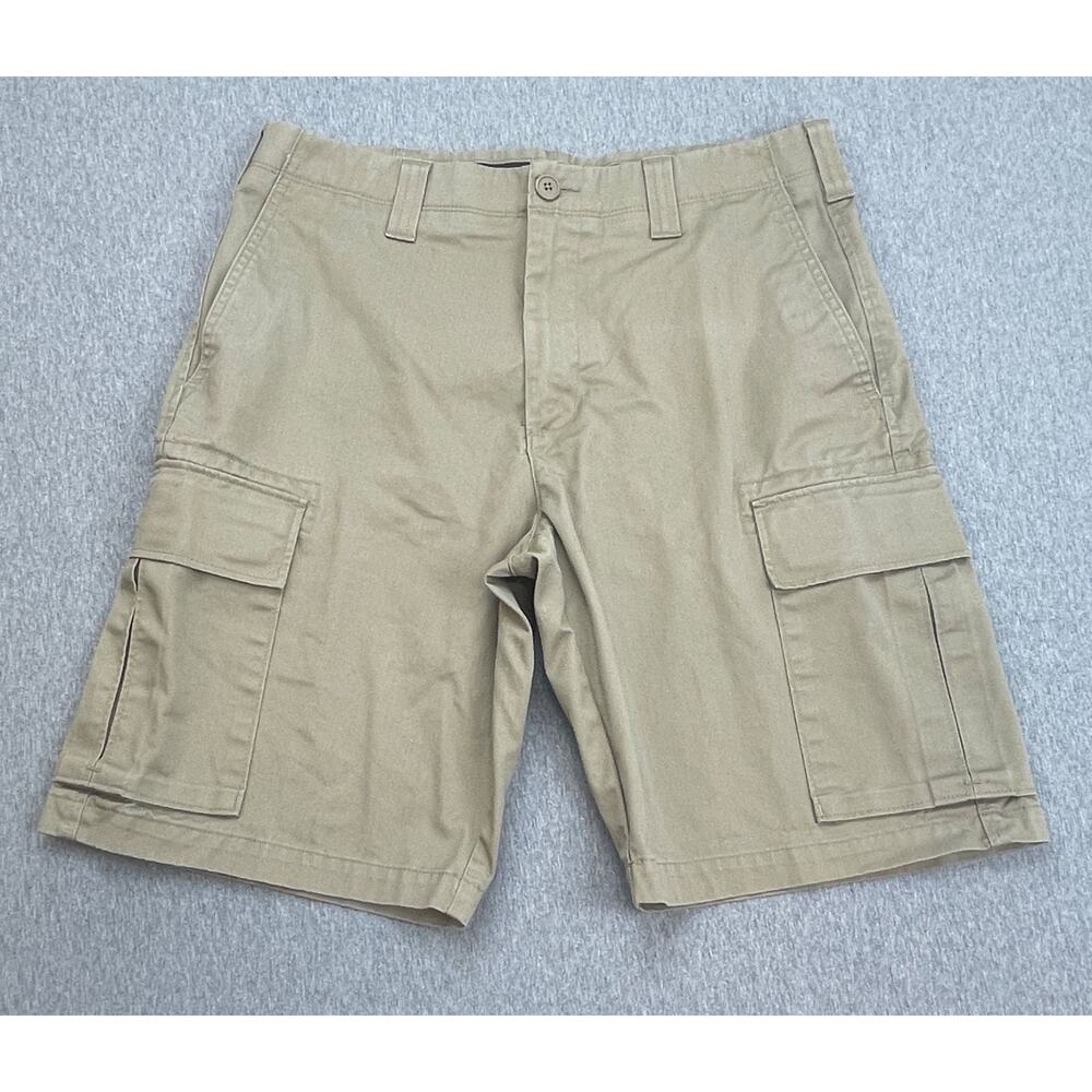 Lands End Shorts Mens 32 Beige Cotton Blend Traditional Fit Cargo 10" Inseam